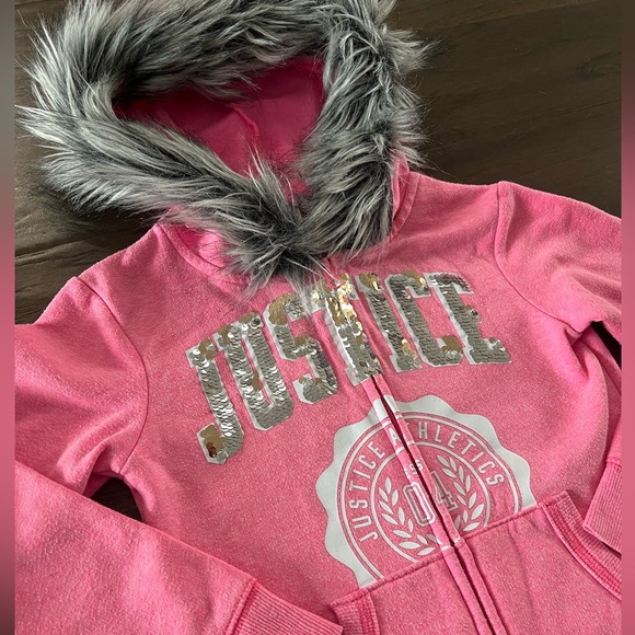 Kids Justice Active Zip Up Sweater with Fuzzy Hood - Picture 3 of 8